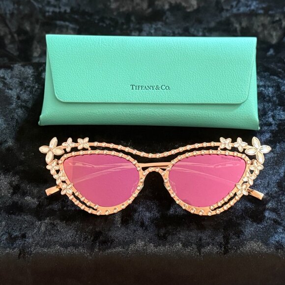 Tiffany Eyewear Sunglasses in Rose Gold-plated Metal with Mirrored Lenses NWT - Picture 11 of 15